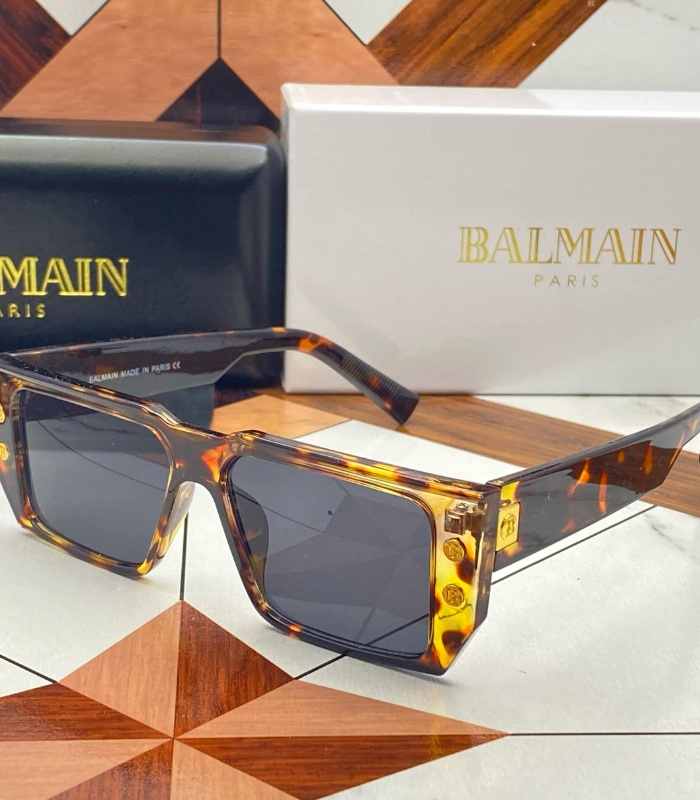 Luxury Balmain-Inspired Square Sunglasses – UV Protection Fashion Shades for Men (Black & Tortoise Shell)