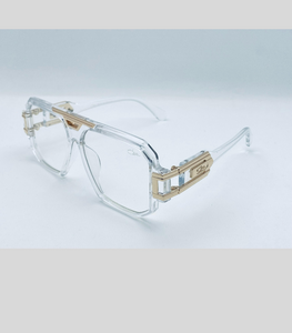 Retro Clear Frame Glasses – White & Beige