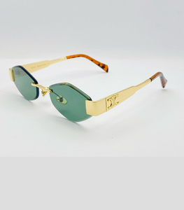Geometric Gold Frame Sunglasses – Green & Brown Lens Options | Trendy Unisex Shades