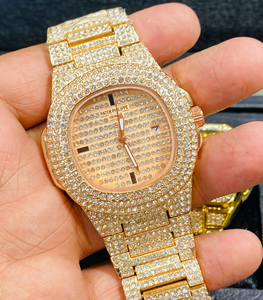 Luxury Fully Iced Out Gold Arabic Dial Watch