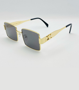 Gold Frame Square Retro Sunglasses – Black Lenses