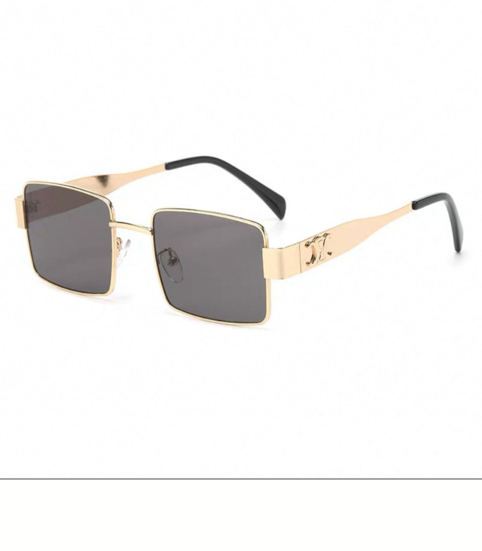 Gold Frame Square Retro Sunglasses – Black Lenses